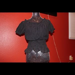 Black polka dot ruffle top